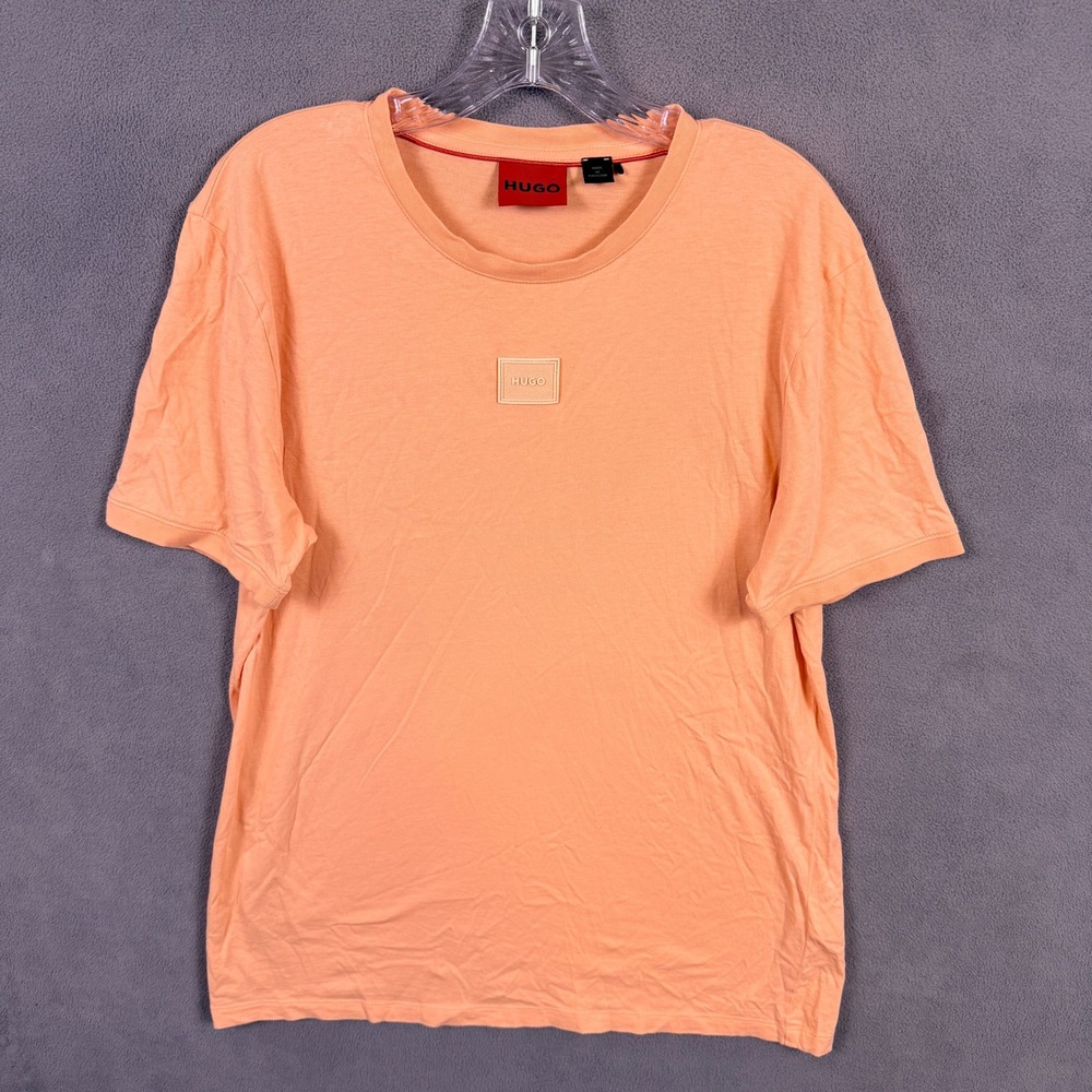 Hugo Boss HUGO T-Shirt Mens M Peach Orange Logo Patch Short Sleeve Crew Neck
